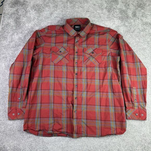 5.11 Tactical Shirt Men’s XL Red Plaid Snap Button Long Sleeve Military LEO - Picture 2 of 9